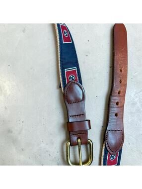 Volunteer Traditions Leather | Fabric Belt with Tennessee Flag Design Size 38